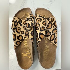 Sam Edelman Leopard Print Cross-Band Slide Sandals - Black & Brown